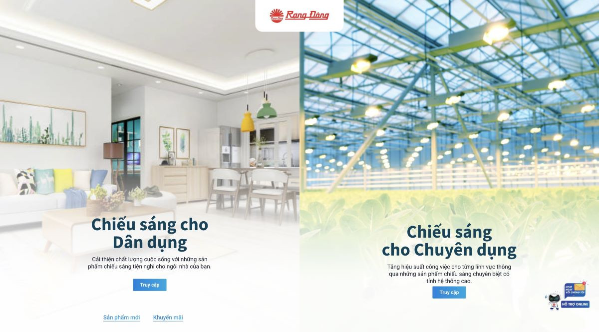Phân luồng hai nhóm khách hàng tại trang Welcome trên trang Rạng Đông Store